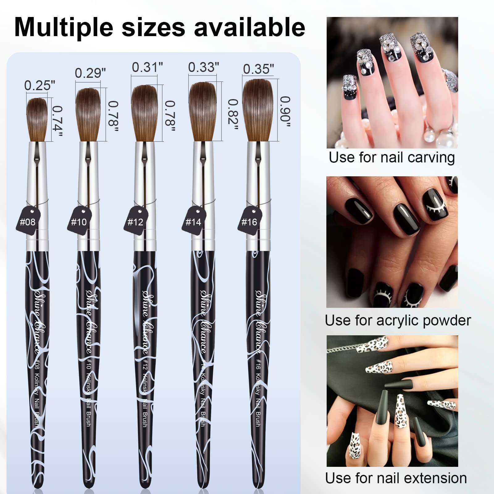 Pincel acrílico para arte de uñas, tamaño 16, 100 % puro, pelo Kolinsky, cepillo ovalado para aplicación acrílica, herramienta profesional de manicura para extensión de uñas, bolígrafo de