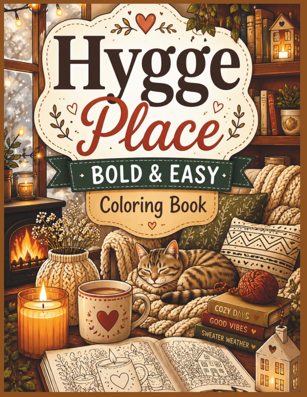Hygge Place Bold & Easy Coloring Book for Adults: Cozy Hygge Spaces, Cute Relaxing Scenes, Stress Relief & Simple Coloring Pages