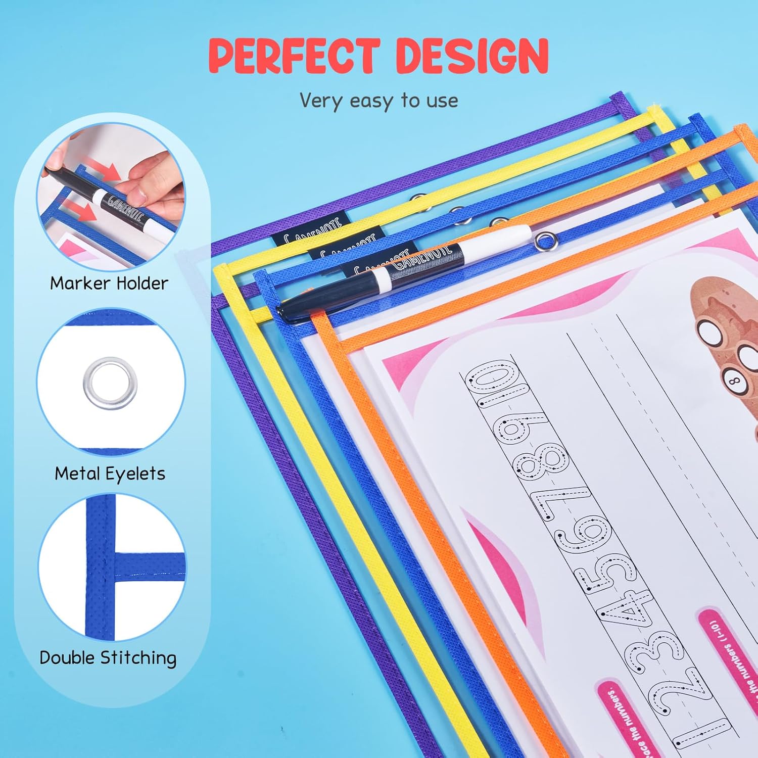 Gamenote Classroom Magnetic Alphabet Letters Kit 238 Pcs & Dry Erase Pockets 30 Pack with Rings