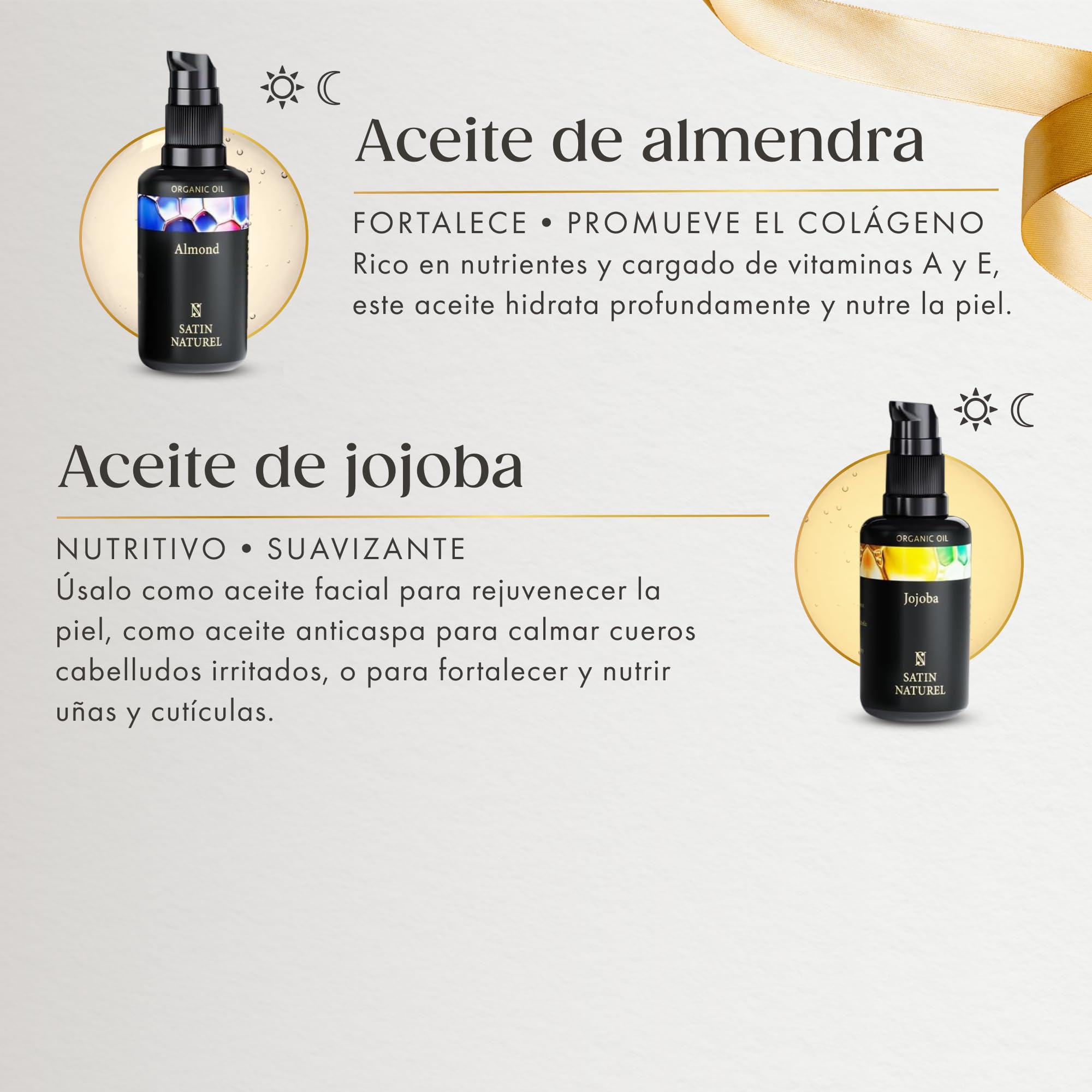 Satin Naturel Set de Regalo de Lujo 5x30 ml | Set de Cuidado Facial con Aceite de Argán Bio, Ricino, Almendras, Jojoba y Exfoliante de Sal del Mar Muerto