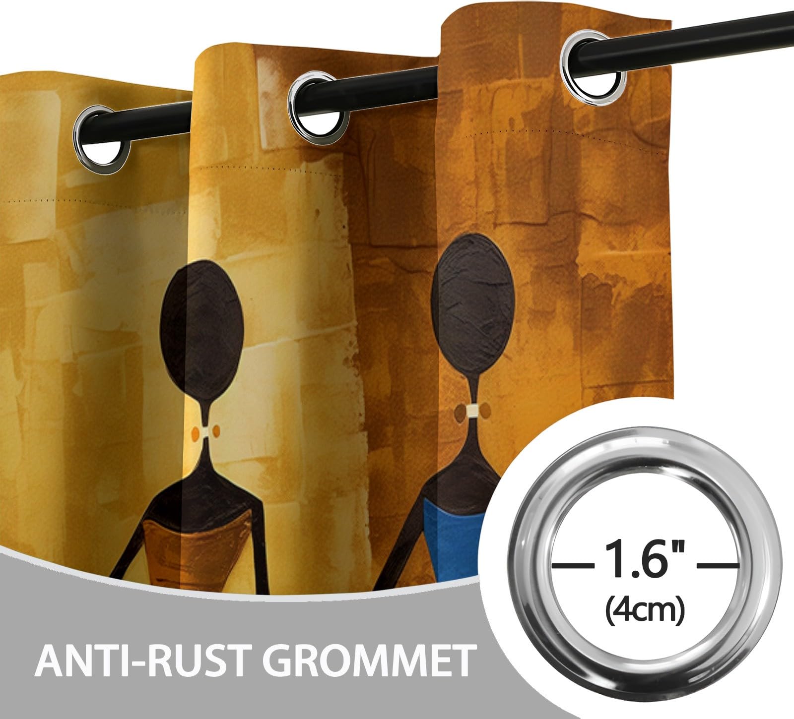 Tende Oscuranti per Interni 2 Pezzi 140x260 cm (LxA), Africa Donna Astratta Tenda Coprente per Soggiorno, Termiche Isolanti Oro Tendaggi per Interno Finestra per Salotto Cucina