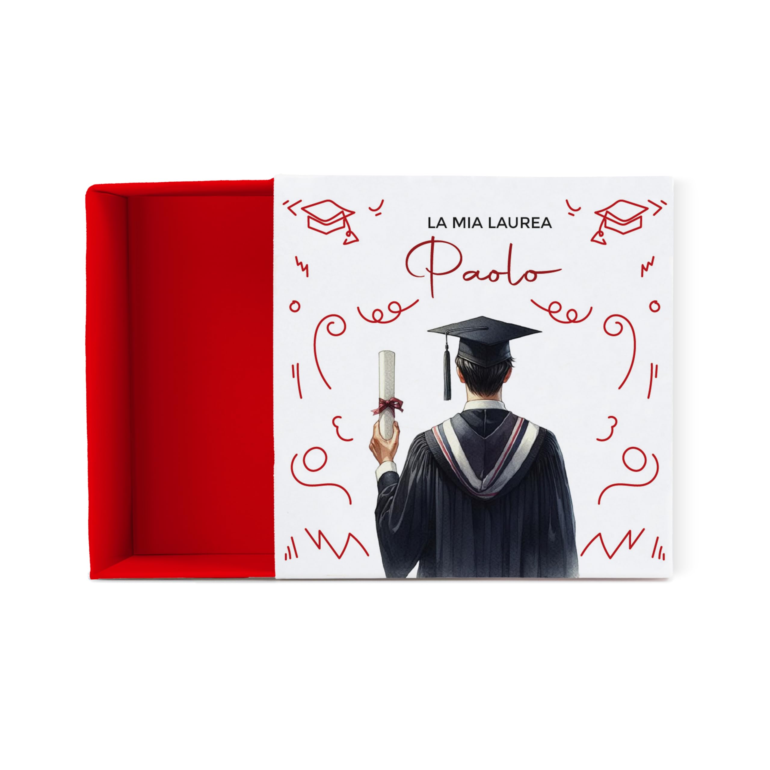 Scatoline Portaconfetti Laurea (24 Pezzi) – Personalizzabili con Nome e Data (Laureato Doodle)
