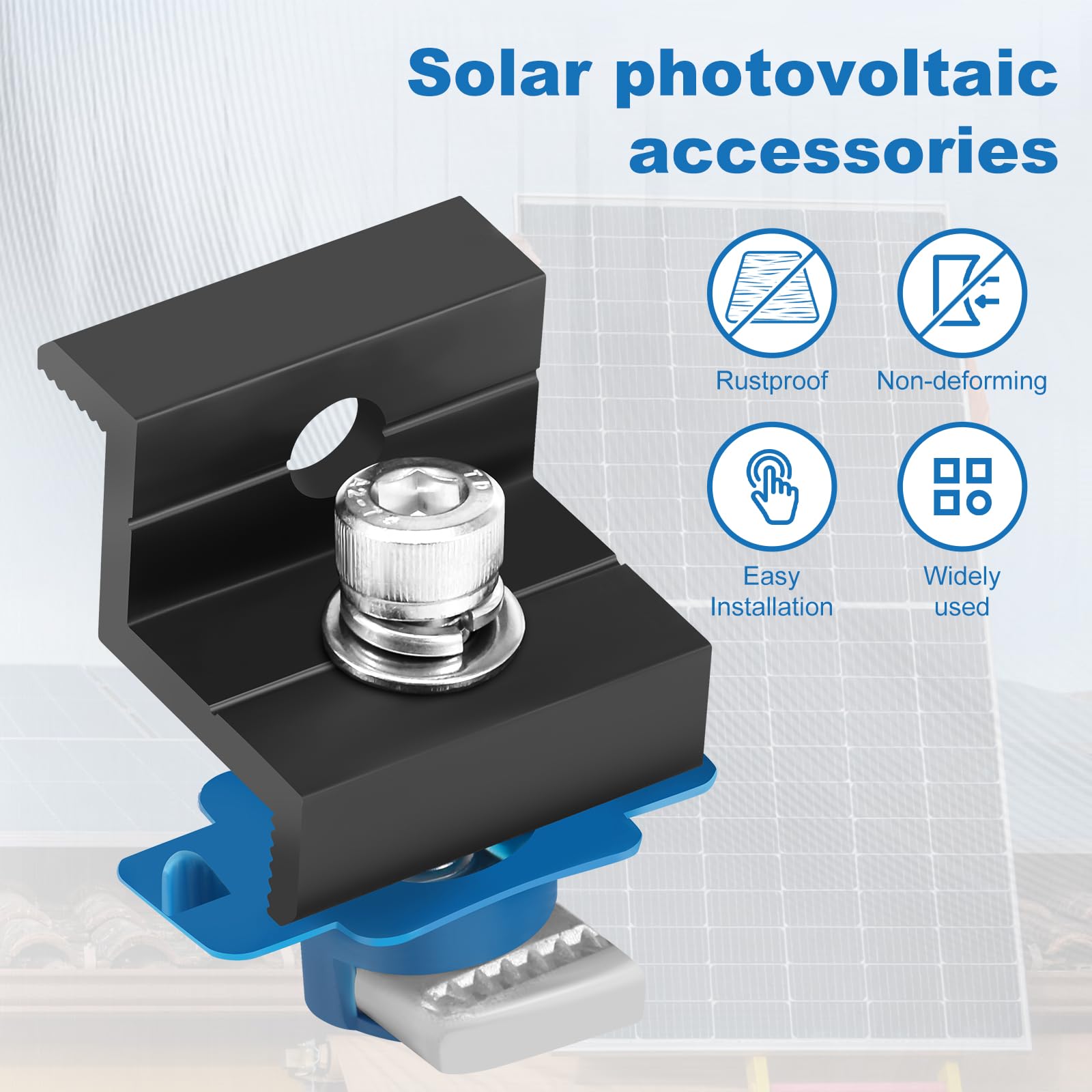 24 zaciski do modułów solarnych, 30 mm, aluminiowe zaciski końcowe modułu PV, konstrukcja z podwójnym otworem, z 2 uchwytami na klucze, mocowanie do panelu słonecznego, mocowania paneli słonecznych do