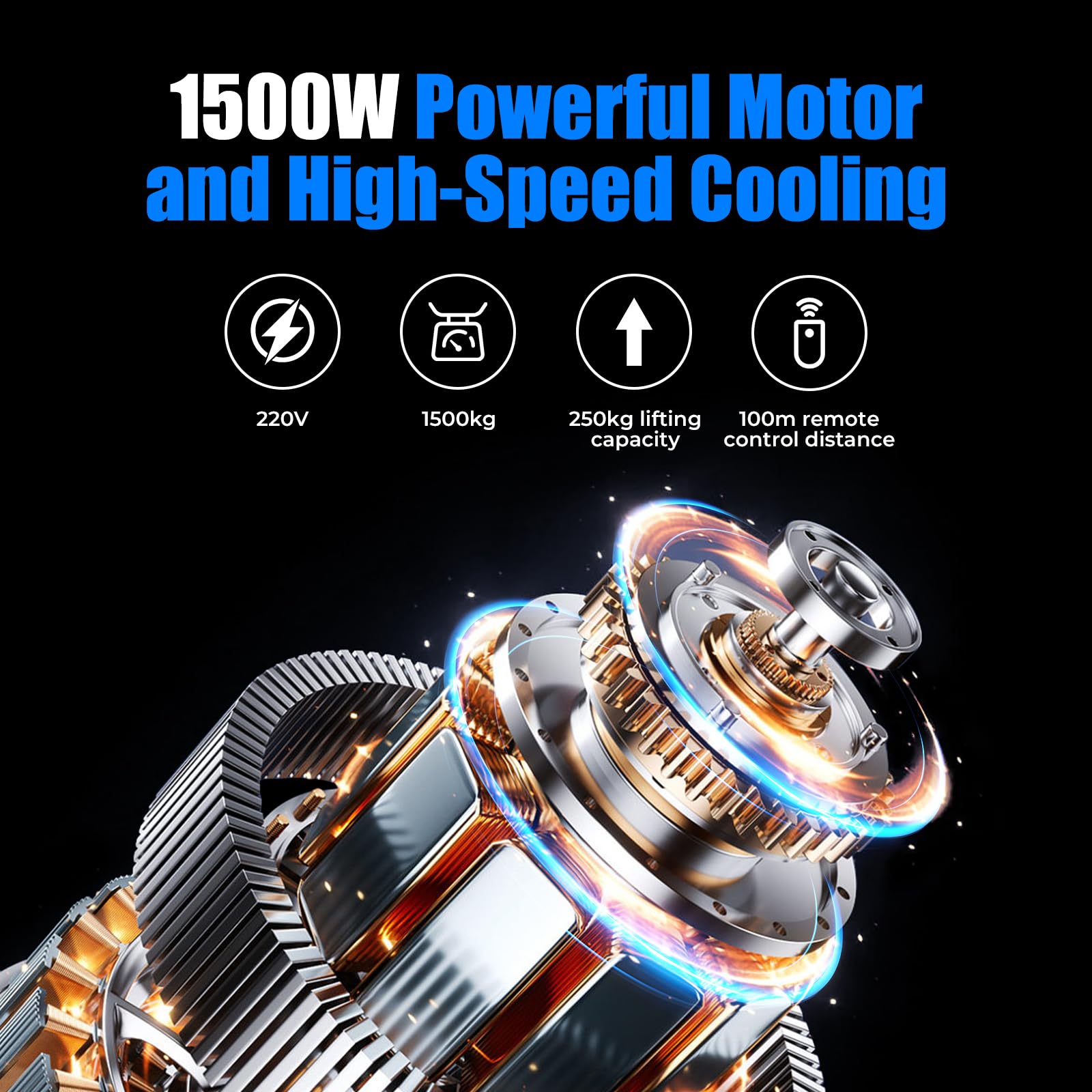 Elektrische Seilwinde 1500W 250kg Seilzug Seilhebezug Kettenzug Motorwinde mit Kabelloser Fernbedienung 100m, 30m Stahlseil Hubhöhe 29m Kupfermotor, IP40 Tragbar Hebezeuge Kabelsteuerung