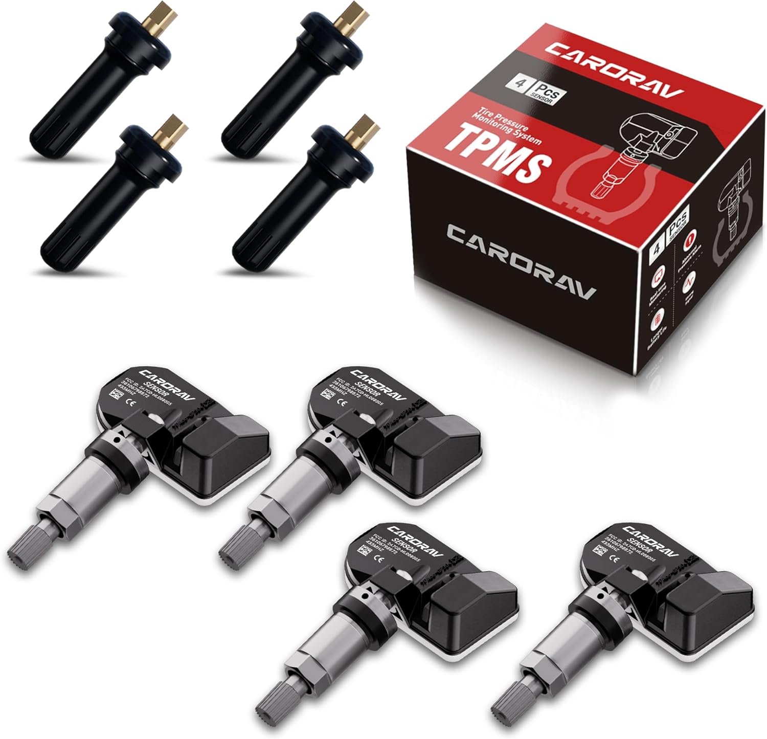 433Mhz Tire Pressure Monitoring System Sensor Compatible for BMW Rolls Royce MINI Ferrari, TPMS Sensor Replaces 36106798872 36106890964 F11001648001B 4 Pack - 4 Replaceable Valve Stems