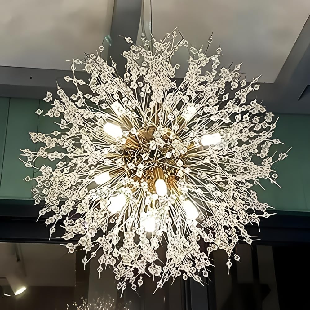 12-Light Modern Crystal Gold Chandelier, Fireworks Dandelion Sputnik Chandelier Chandelier for Dining Room, Bedroom, Kitchen, Living Room. (Golden, 12 Lights)