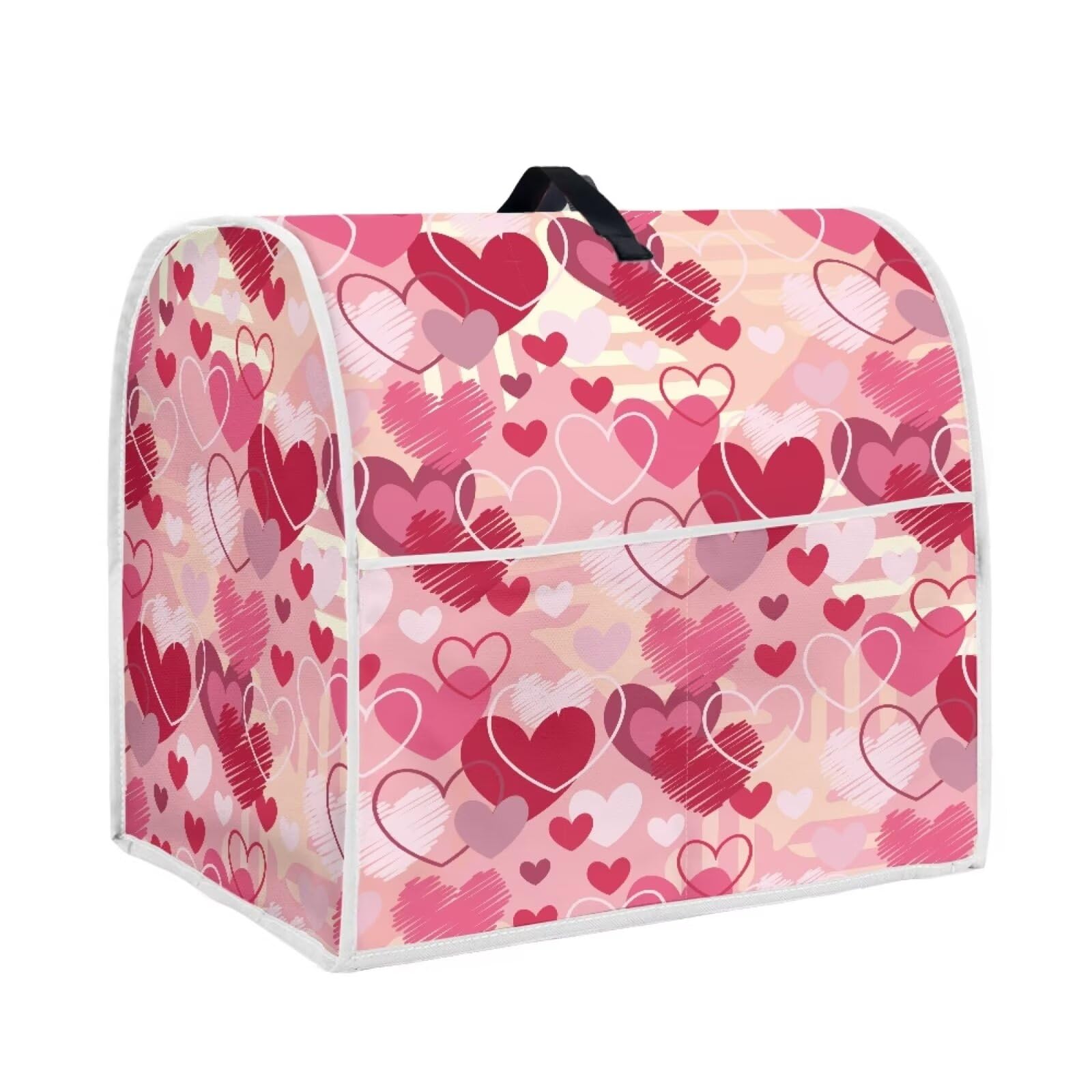 JOAIFO Kitchen Aid Mixer Cover for 5 Qt Stand Mixer - Washable Pink Heart Cover with Organizer Pockets, Valentine's Day Decor