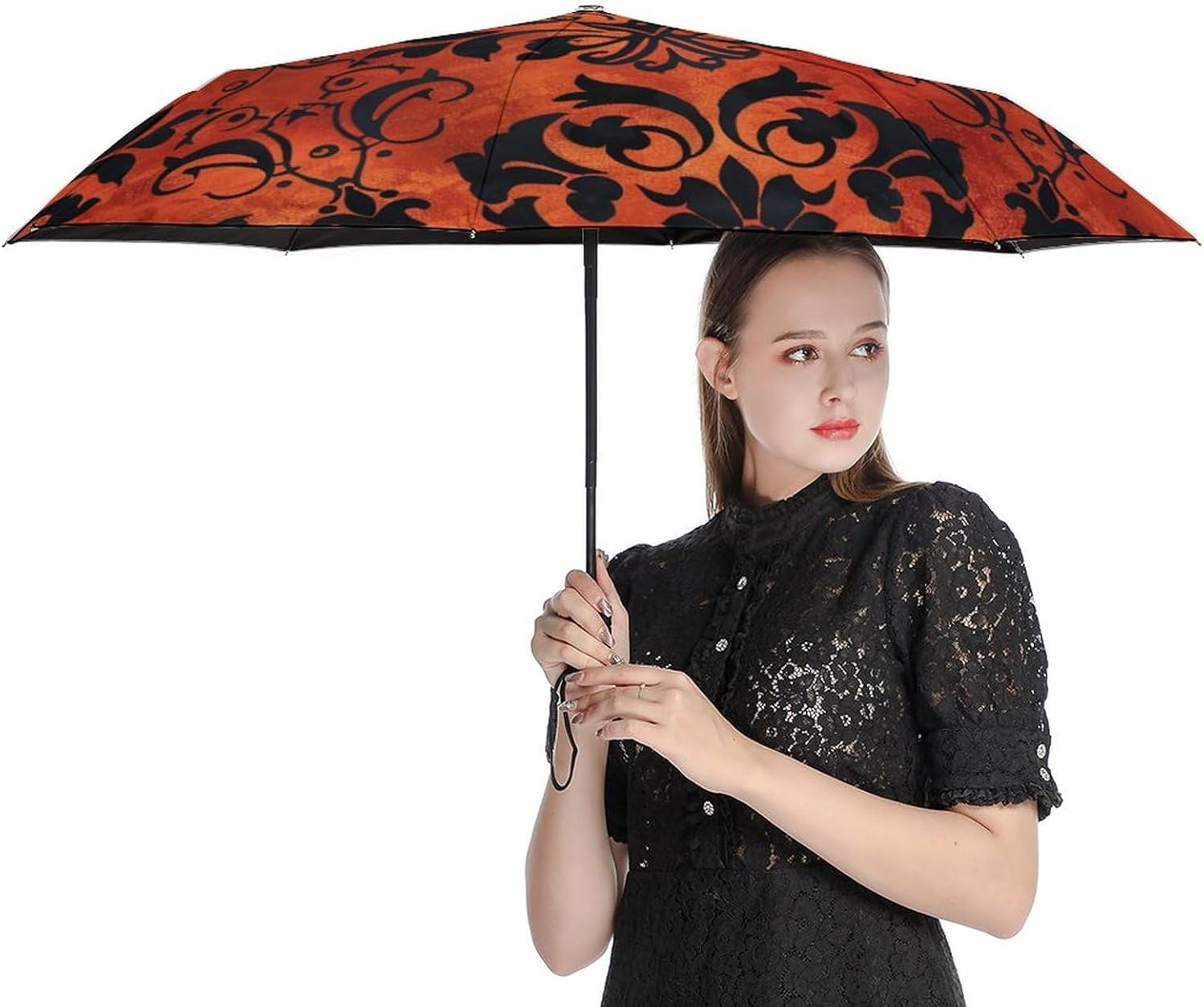 Floral Pink Watercolor Roses Bud Abstract Leaf Flower Umbrella for Shade Vintage Dark Floral Rose Umbrella Auto Open And Close for 99% UV Protection Windproof Rainproof for Rain And Sun