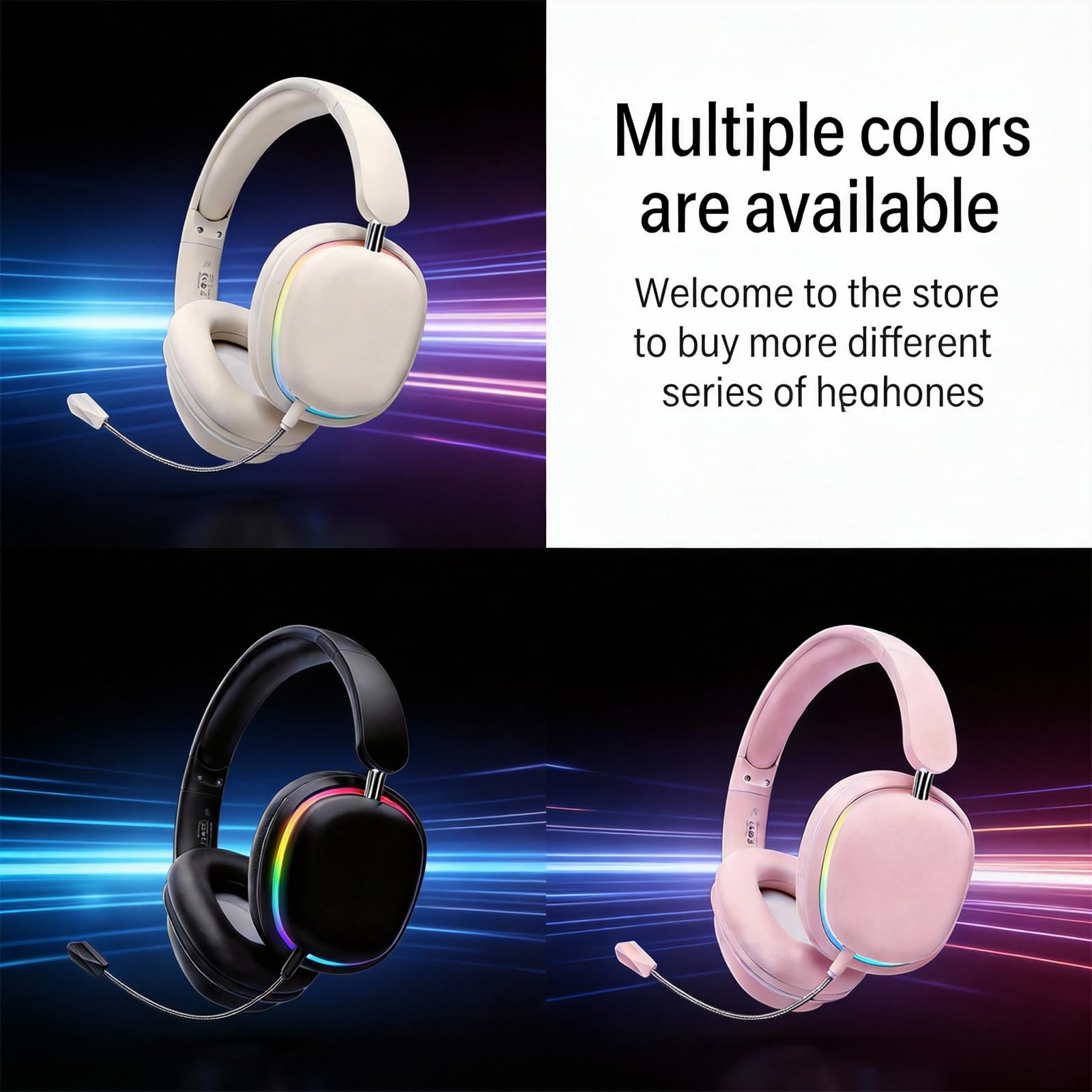 Cuffie Bluetooth wireless over-ear con chip 5.3, 20 ore di riproduzione, driver da 40 mm, design pieghevole e leggero, illuminazione RGB, doppio microfono per chiamate chiare, compatibili con PC