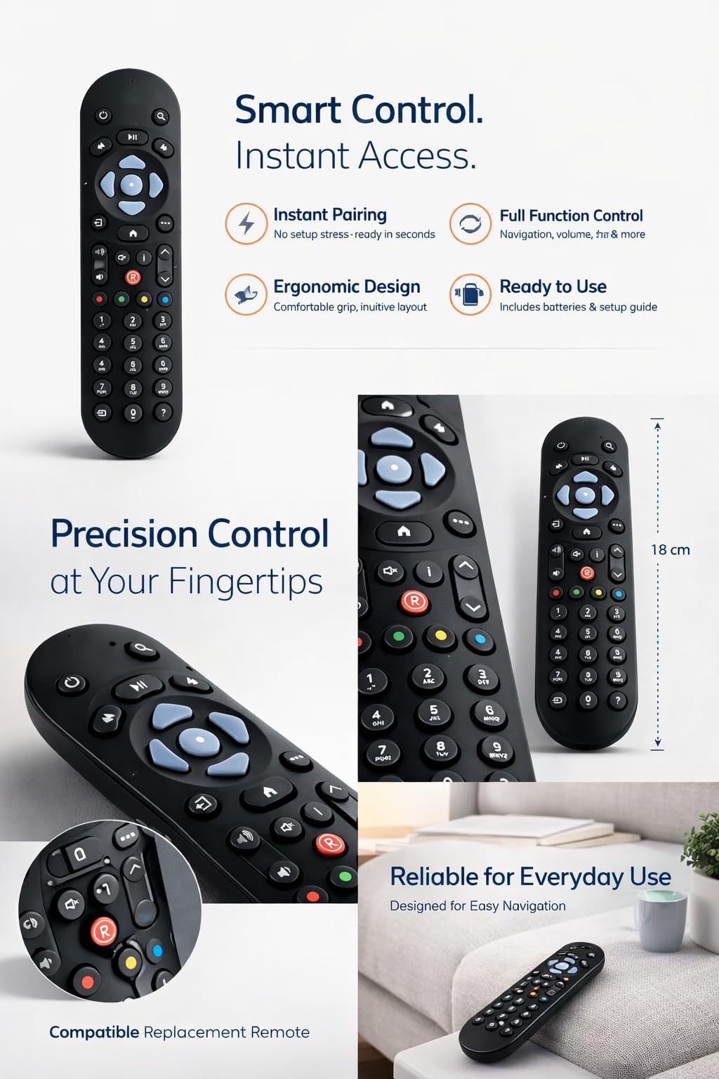 NEW SKY Q compatible Remote Control Replacement for SKY Q Box, Q TV Box, Q Mini Box and Q Silver | Easy Setup | Full Function | Setup Guide included(English) | (Non-Touch, No Voice Control) — view 4
