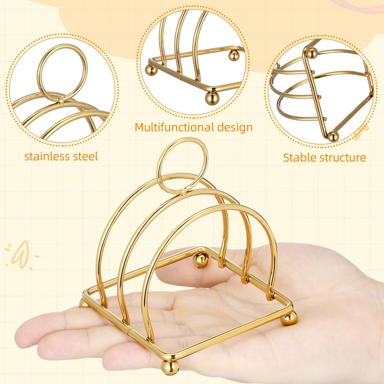 BESTOYARD Toast Rack, Stainless Steel Bread Holder 4.33 x 3.14 x 3.14 in, Space-Saving & Secure Vertical Design for Toast, Sandwiches & Pancakes, for Kitchen Counter, Breakfast & Parties