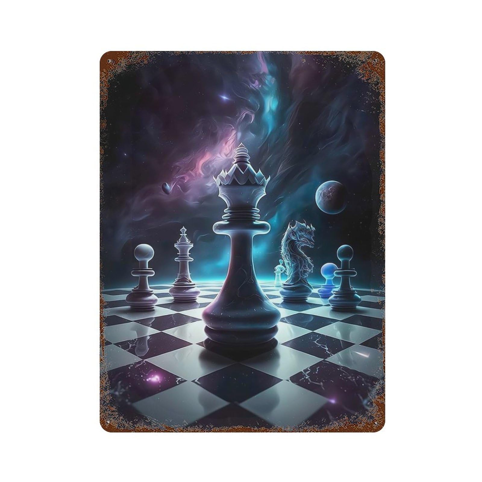 Chess Queen of Universe Rusty Metal Tin Sign 15.7"x11.8", for Shed, Workshop And Garage Wall Decor, Novelty Wall Decor