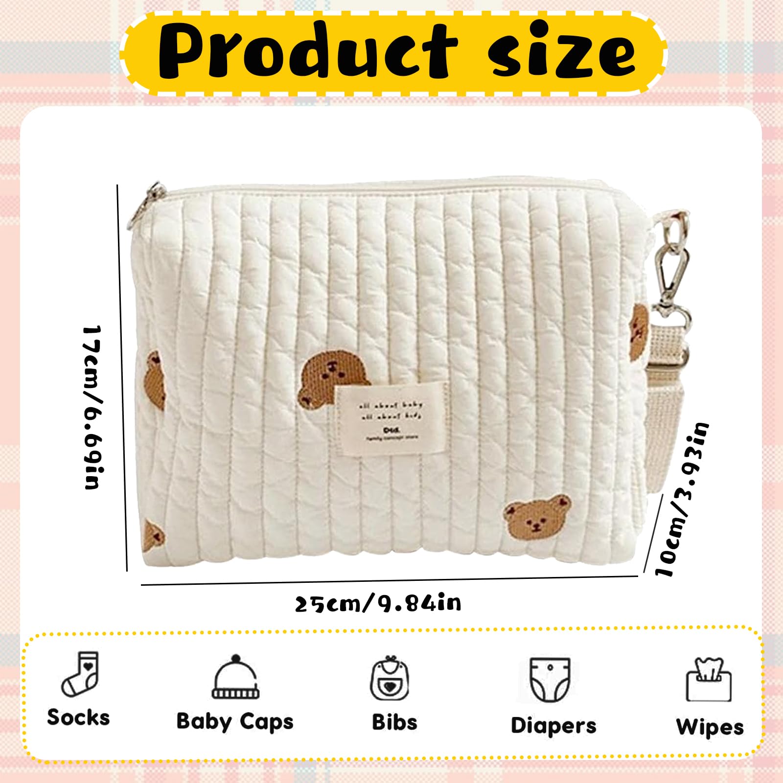 Sac à Langer Bébé Universel 25x17x10cm Organisateur Maman Fermeture à Glissière Voyage