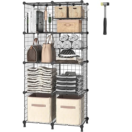 AWTATOS Closet Organizer, Wire 8 Cube Storage Organizer, DIY Portable Closet Clothes Organizers Storage Shelves with Partition, Cubby Shelving for Home, Office, Bedroom, Garment Racks, Black