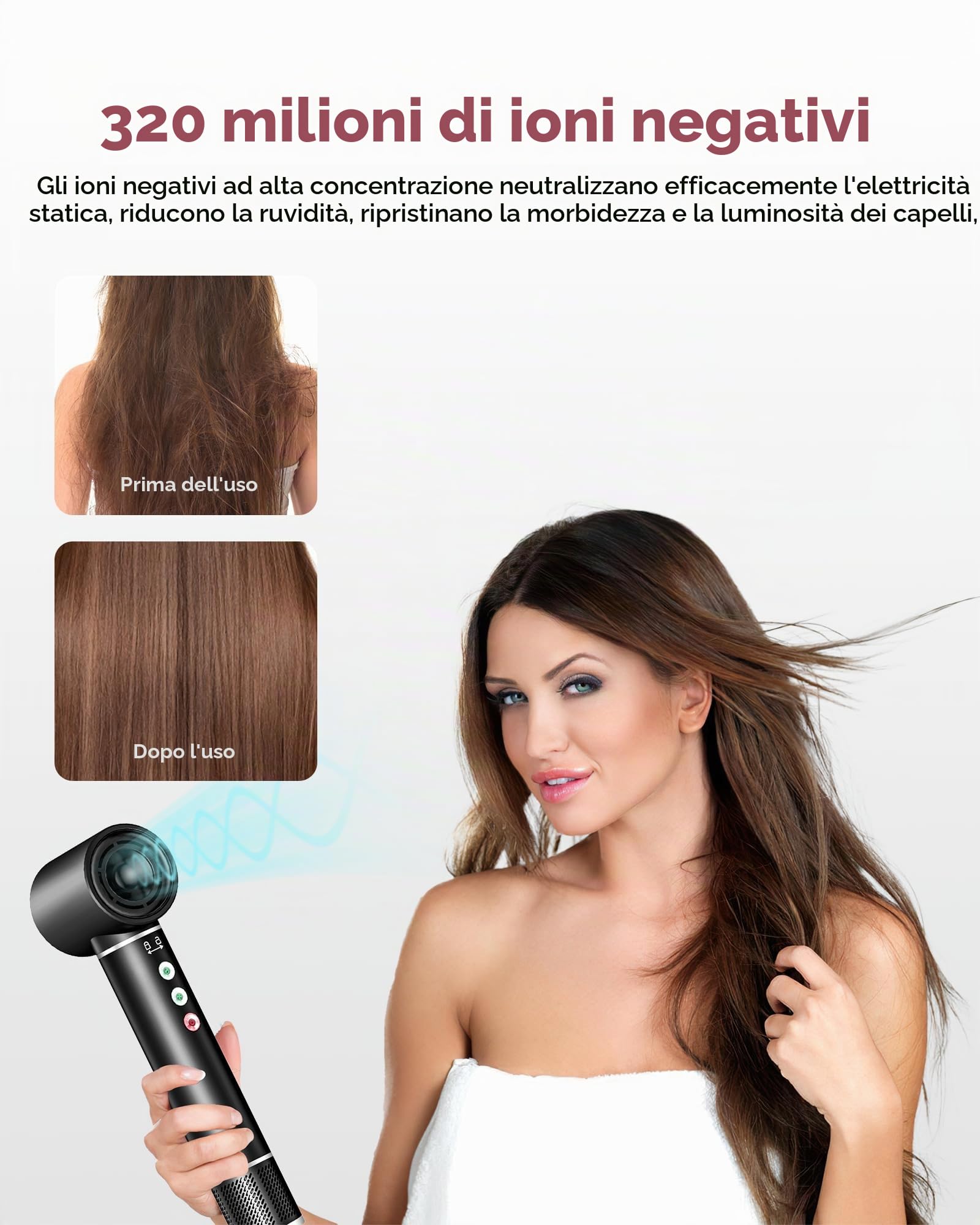 Air Styler 5 in 1, Asciugacapelli 110000 RPM 20m/s, Asciugacapelli Styler con Hairstyler, Arricciacapelli ad aria, Spazzola Lisciante, Styler Capelli, Solo 340g, Leggero e Silenzioso
