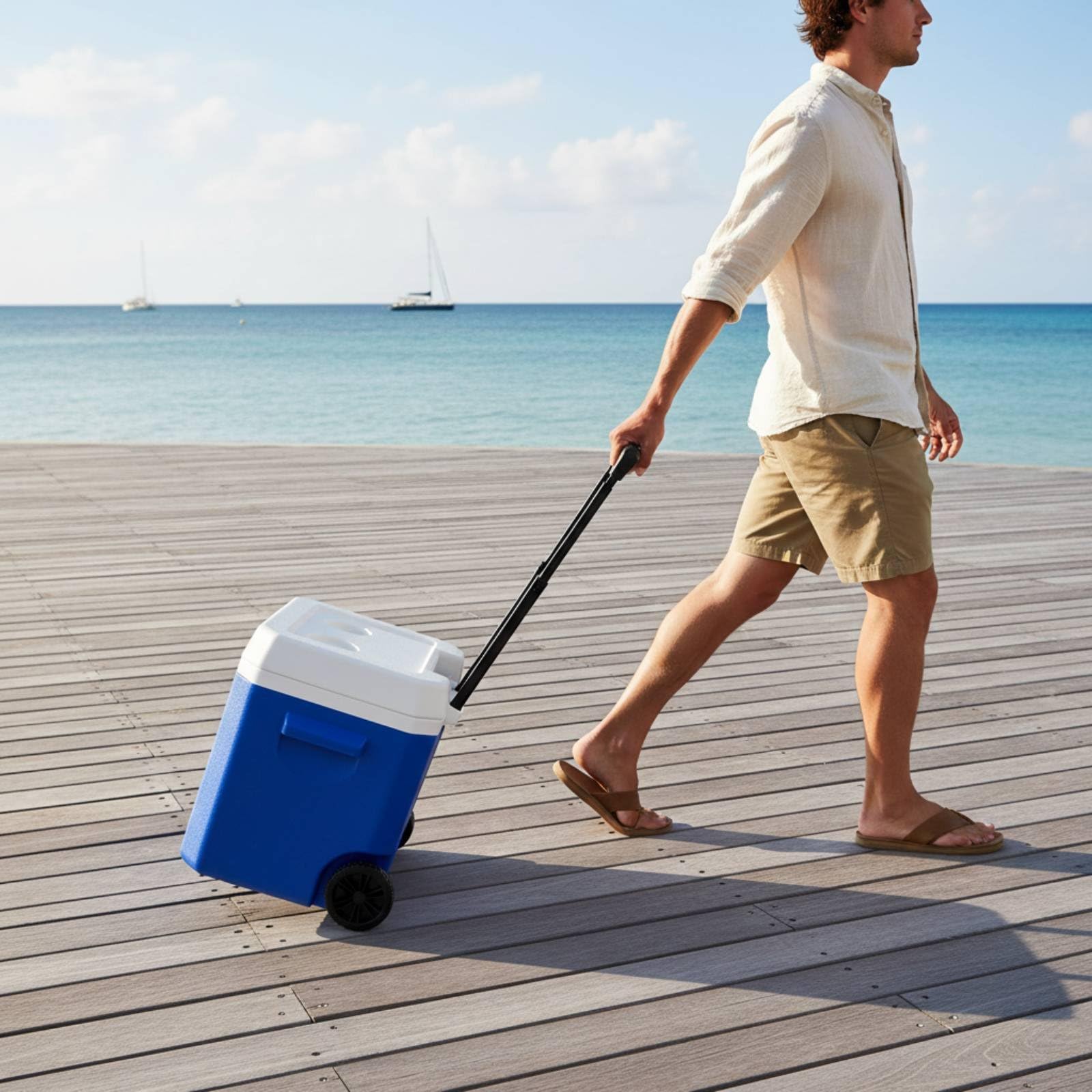 rockible Borsa Termica Esterno Portatile con Carrello Ghiacciaia Isolata a Rotelle Contenitore Frigo per Bevande Freddo Chiller Mobile da Esterno Adatta per Campeggio Gite Fuori Porta Pesca, Blu