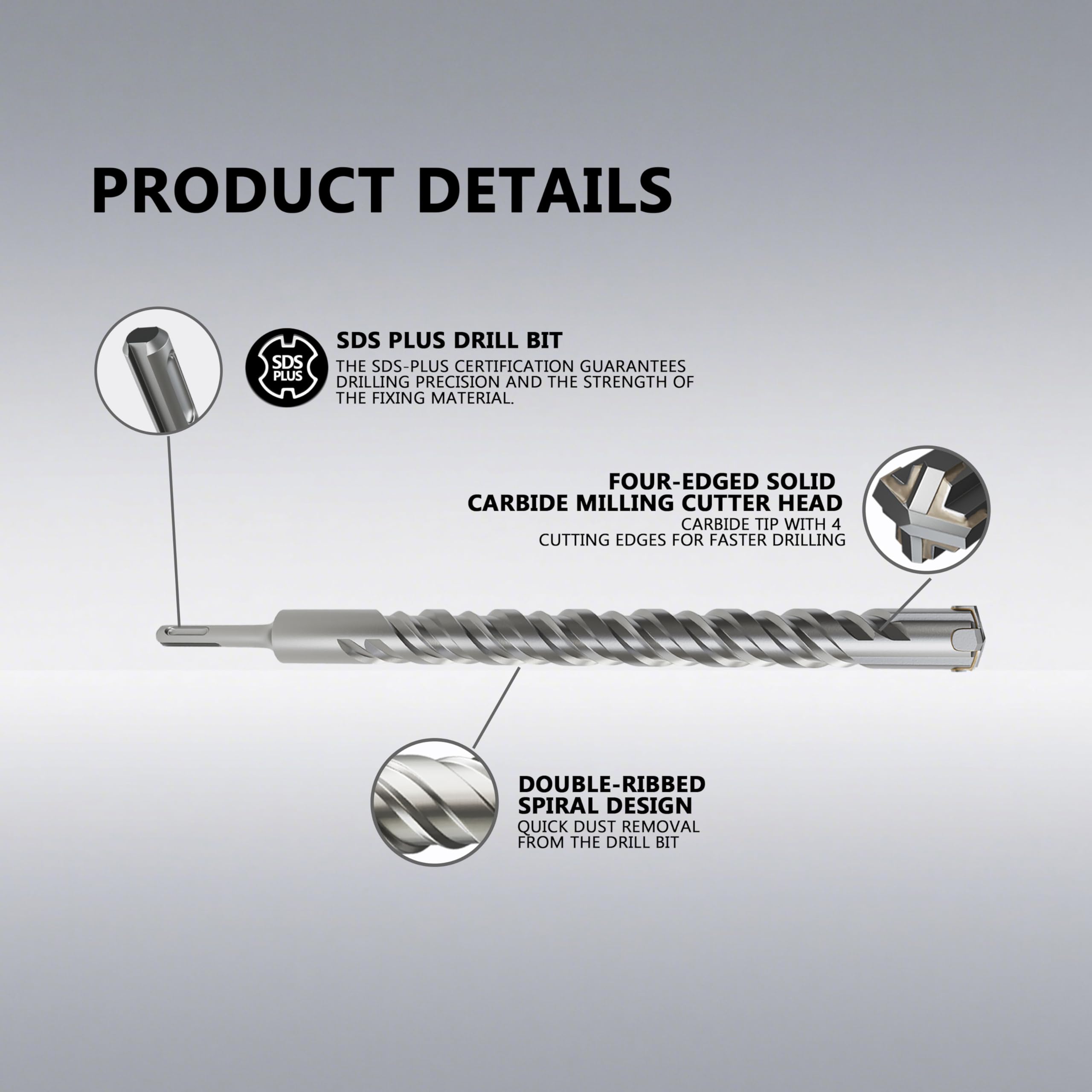CATITO Punta per trapano a percussione rotante SDS Plus, 3,8 x 46 cm, professionale, per muratura, per mattoni, muri di cemento e calcestruzzo