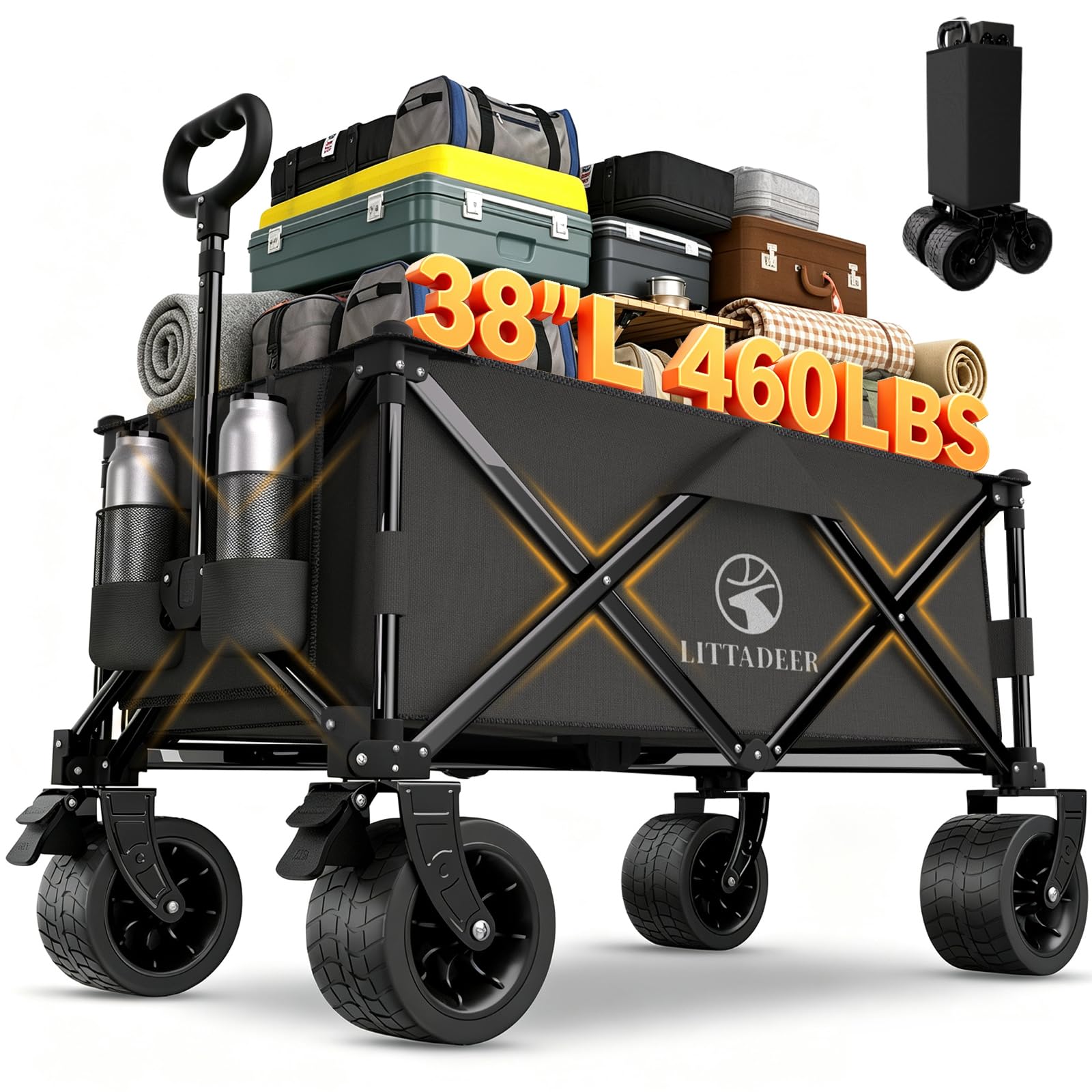 Folding Beach Wagons Carts Foldable, 460LBS Weight Capacity