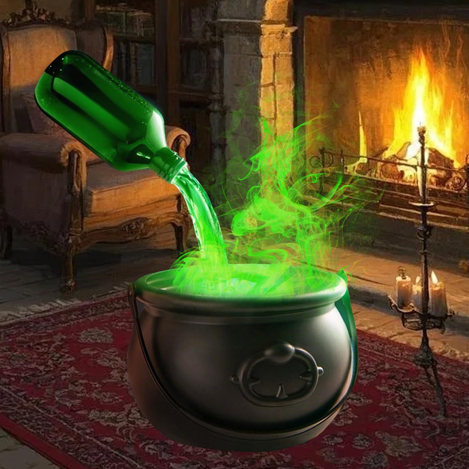 Halloween Witch Bucket, 20/25/30cm Halloween Plastic Witches Cauldron with Floating Mist, Witches Cauldrons Halloween Decor, Indoor Outdoor Halloween Decorations (A-20cm)