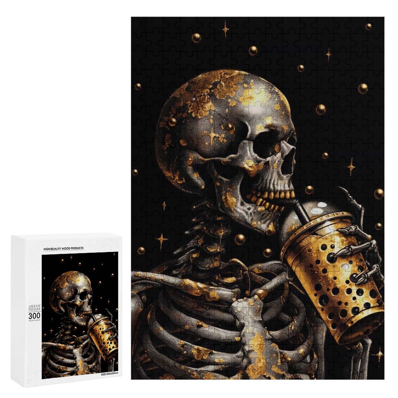 Jigsaw Puzzles for Adults300 PCS Bubble Tea Skull Adult Puzzles Brain Teaser Game Home Decoration Help The Brain Exercise 300 PCS