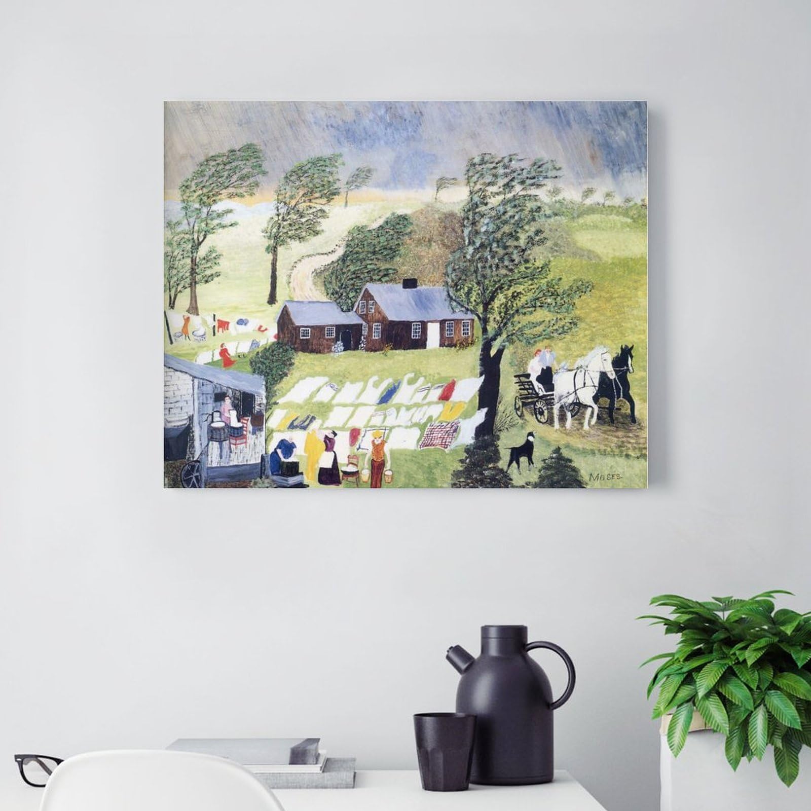 Amazon.com: Grandma Moses Taking in The Laundry Art Prints Framed