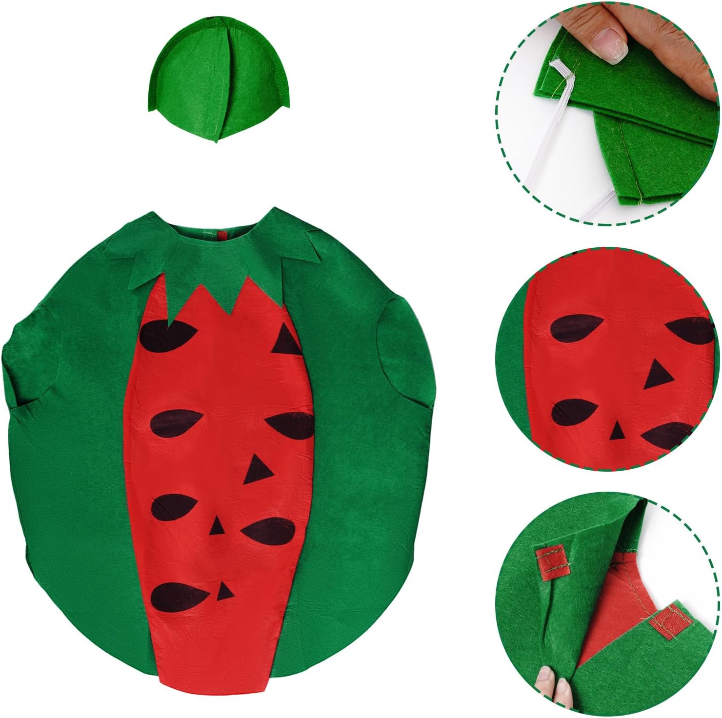 4pcs Halloween Watermelon Costume Women Adult Watermelon Costume Cute Fruit Costumes with Dress Hat Bag and Sock for Halloween Cosplay Dress Up Party - Image 3