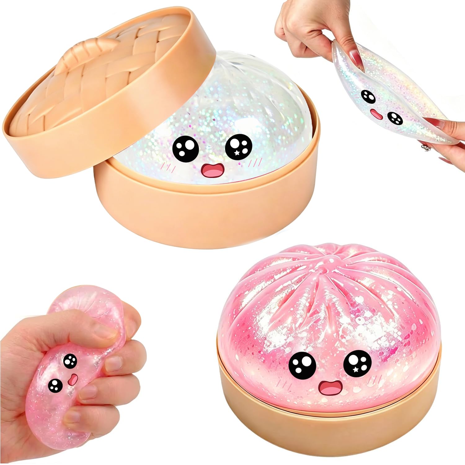 2Pcs Dumpling Squishy Toys, Glitter Mystery Squishy Dumpling Toys, Soft Dumplings Squishies, Slow Rising Fidgets, Dumplings Stress Balls for Adults Kids, Squishys Anxiety Relief for Adults & Kids