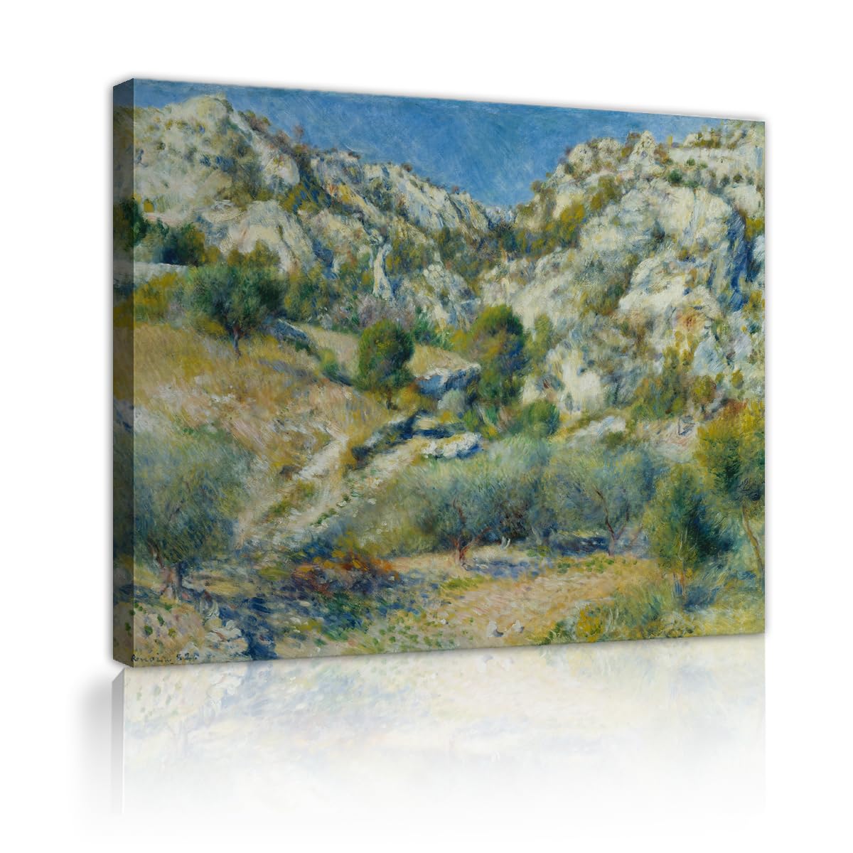 TOANGWALL Scenic Rocky Mountain Canvas Wall Art Flat Pierre Auguste Renoir Rocky Crags at L Estaque Painting Framed Artwork for Foyer Decor 80x95cm
