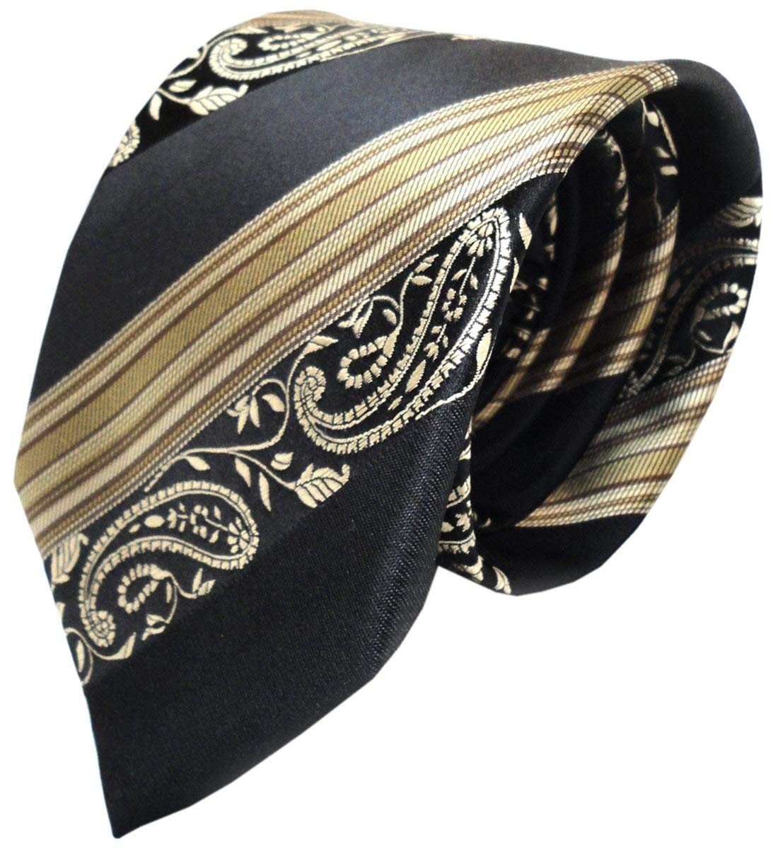 Cravate Homme En Soie Noire – Motif Cachemire, Largeur Standard, Neuve Avec étiquette