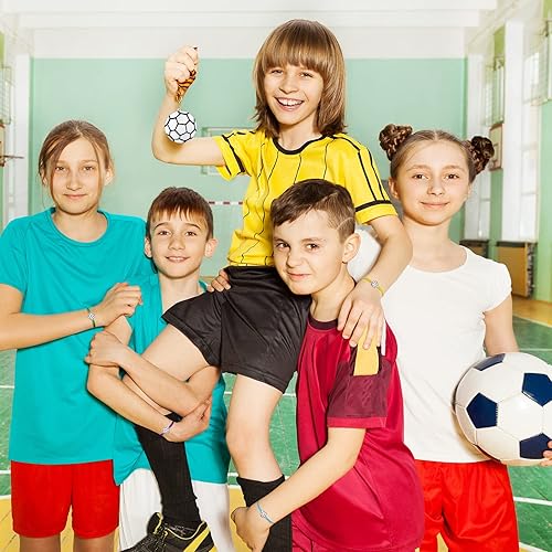 Vista 11 de Jadive 20 pulseras de fútbol ajustables con dije de fútbol plateado, pulsera de cuerda trenzada de fútbol plateado, regalos para niñas, Negro