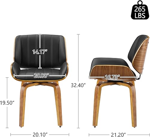 Miniatura 12 de Zouron Sillas de comedor giratorias, silla de escritorio moderna de mediados de siglo sin ruedas, silla de sala de estar de piel sintética con patas