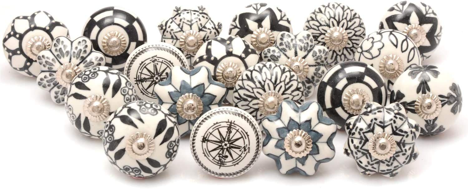 SHRIYAM Ceramic Vintage Assorted Colourful Pottery Drawer Handle Door Knobs and Pulls for Kitchen Cabinets Home Interior Décor Hardware (D-1.7" x H-2.5" ) (10, Black & White) - Pack of 10 (B08V8FN5DL) Amazon Price History, Amazon Price Tracker
