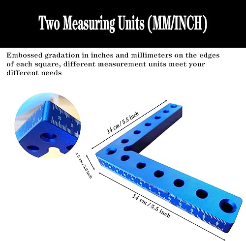 Miniatura 2 de Cuadrados de posicionamiento de 90 grados de 5.5 x 5.5 pulgadas, cuadrados de ángulo recto con 8 abrazaderas, abrazadera de esquina tipo L de