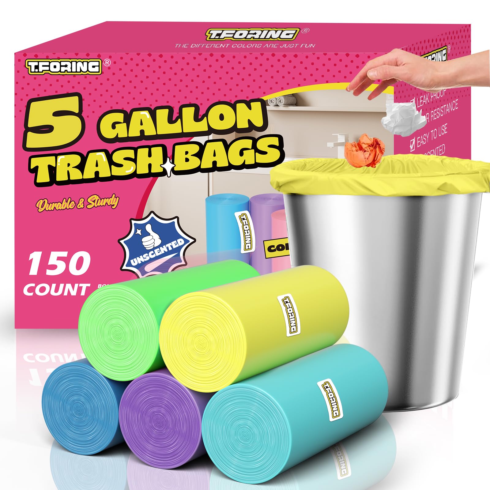T.FORING Small 5 Gallon Trash Bags