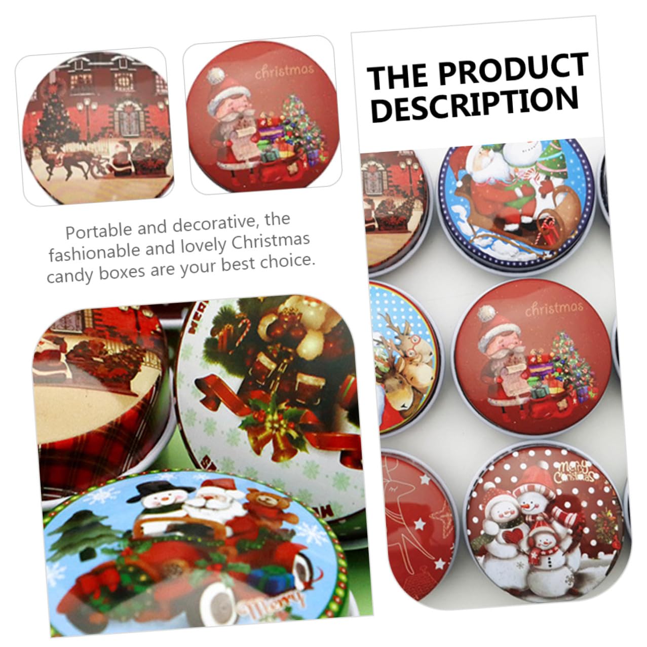 DOITOOL Lot de 12 boîtes de Noël rondes en fer blanc avec couvercle, décoratives et robustes, pour décoration de Noël et fête de Noël, boîtes à biscuits et boîtes cadeaux