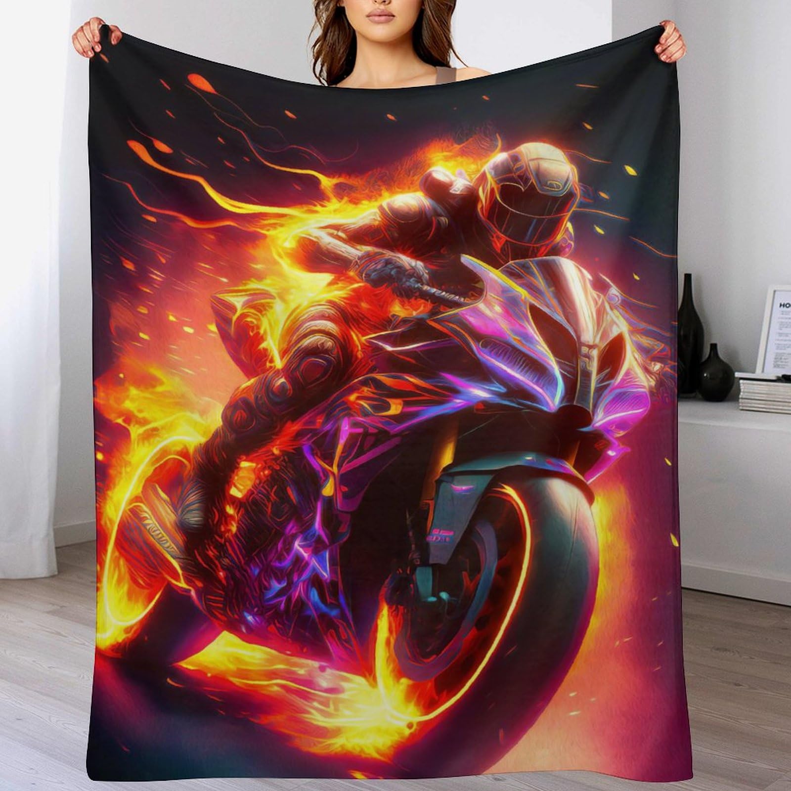 Moto Plaid Couverture Polaire Haute Densité en Flannel Épaisse et Moelleuse de Luxe