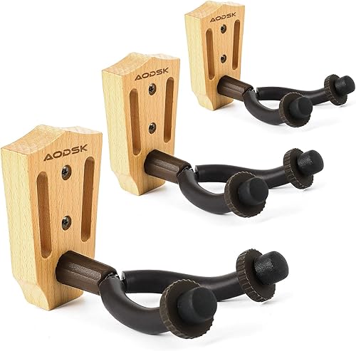 Soporte de pared para guitarra, paquete de 3 perchas de madera dura para guitarra con tornillos para ukelele, bajo, guitarra eléctrica, guitarra