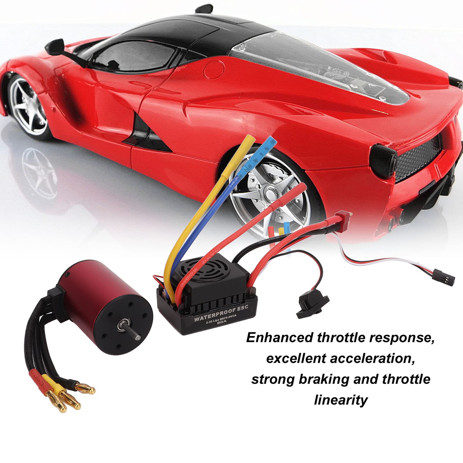 Changor S3650 4300KV Bezszczotkowy Silnik Wydajna Praca Wodoodporny + 60A Aktualizacja ESC dla Samochodów RC 1/10 Czerwony Stop Aluminium