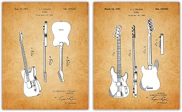 Buzz Unplugged Vintage Fender Guitars Patent Print, Set of 2, 8x10 Unframed Aesthetic Wall Posters and Unique Art Prints Picture for Bathroom, Home, Man Cave, Dorm, Office & Bar Wall Decor Poster