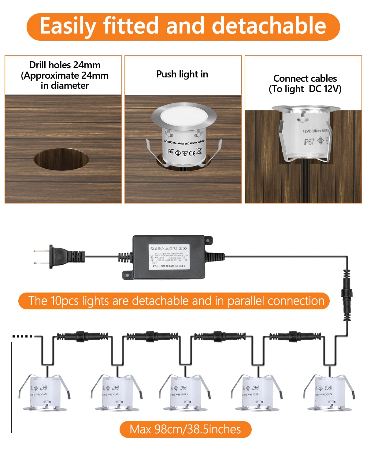HIBOITEC 10 Pezzi Faretti da Incasso per Esterno, Segnapasso Led Incasso Impermeabile IP67, Faretti LED incorporato per Terrazze Giardino Scale Pavimento (Bianco Caldo)