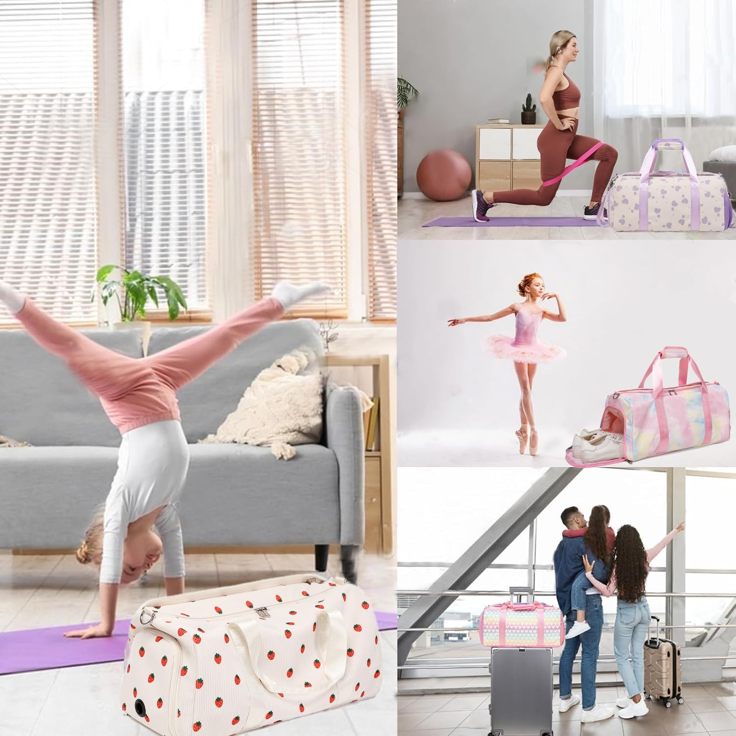Borsa Palestra Borsa Sport Borsa Danza Bambina Borsone da Viaggio Grande con Scomparto per Scarpe
