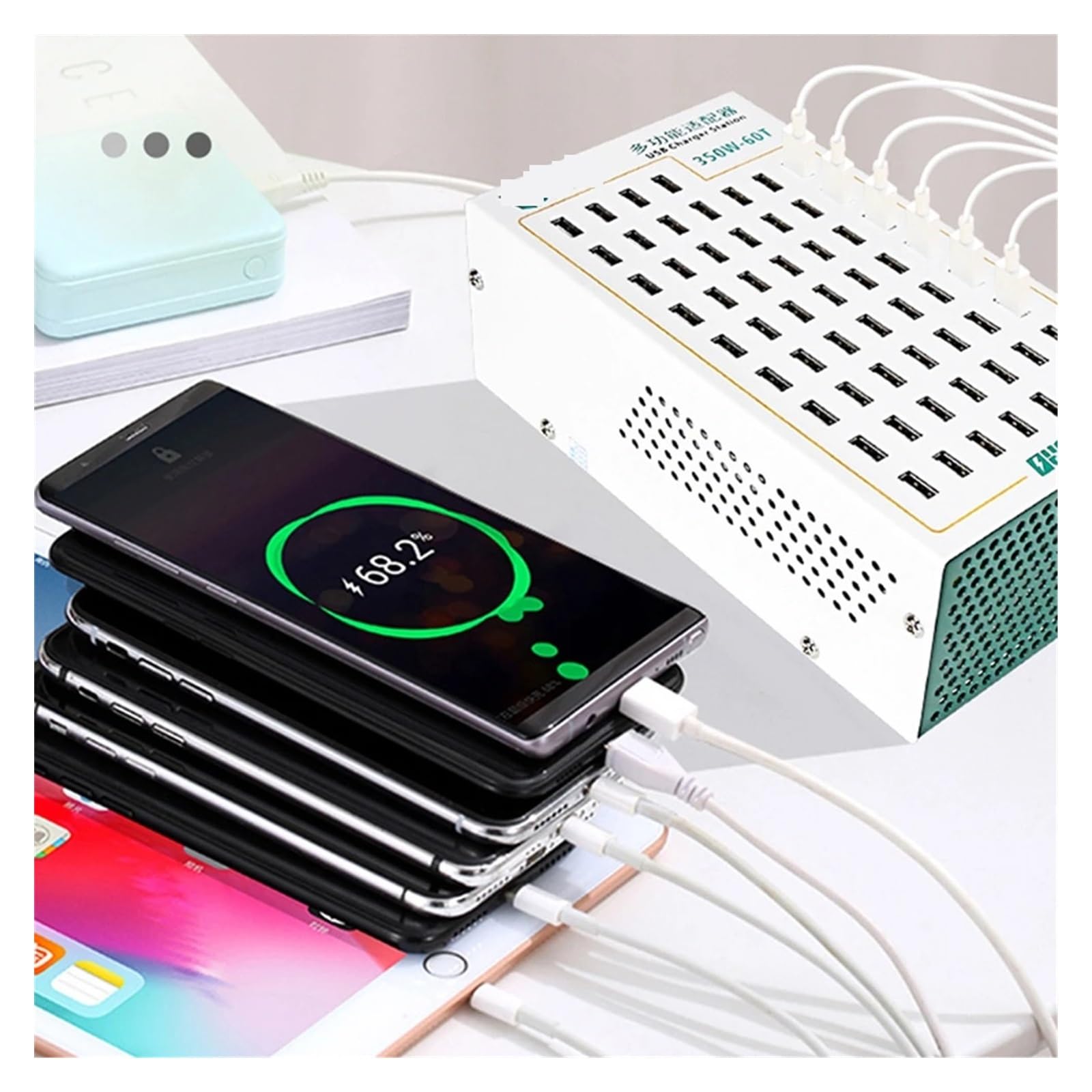 Caricatore USB C, Adattatore multifunzione 60T-350W Alimentatore interfaccia USB a 60 porte Caricatore USB con ricarica a corrente rapida intelligente Carica rapida, Veloce, Efficiente e Versatile