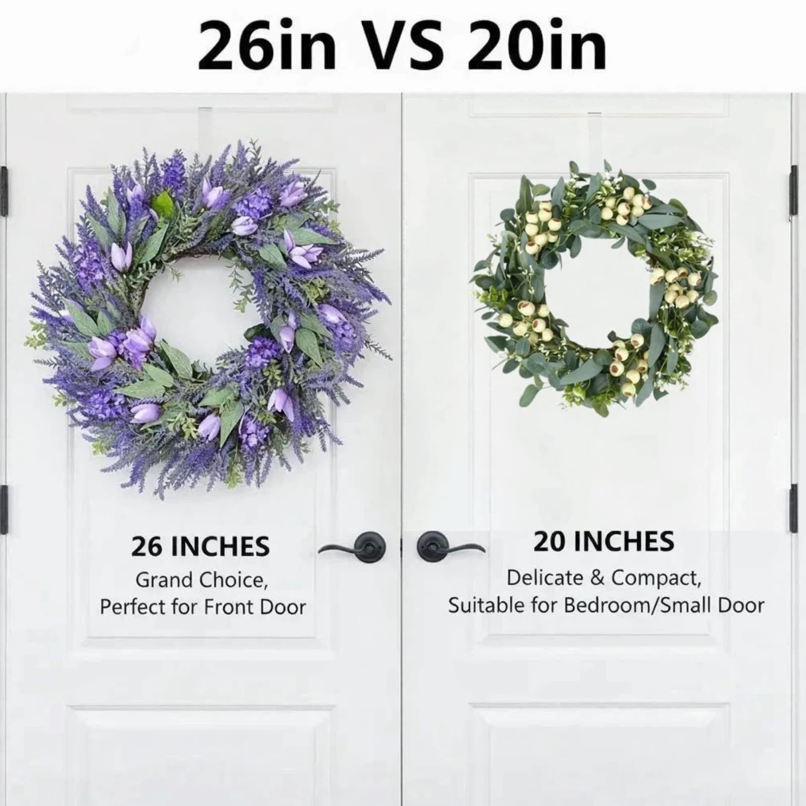 Lavendelkranz Künstlich 66cm für Haustür - Frühlingskranz Türkranz Lila Tulpen & Lavendel - Wandkranz Frühling Sommer Deko für Außen & Innen - Bauernhaus Wanddekoration