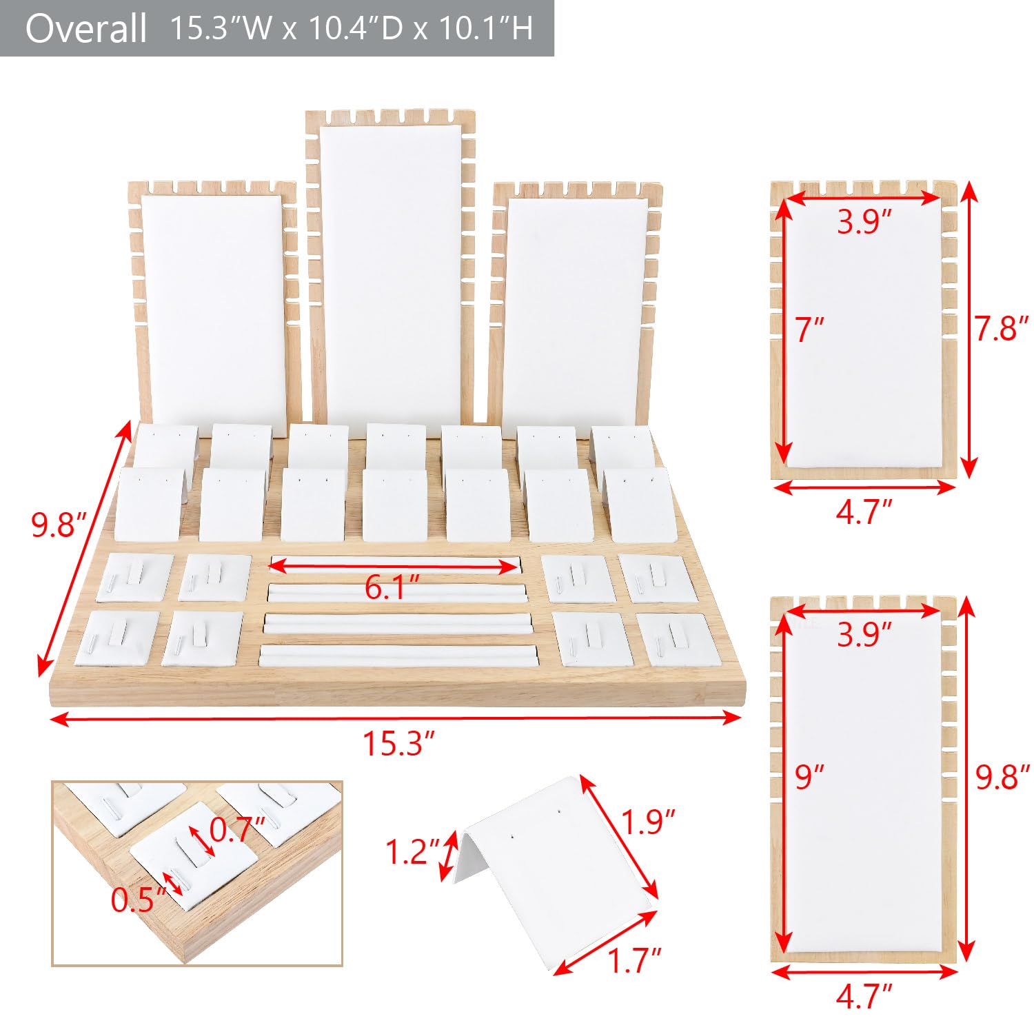 MOOCA Wooden Jewelry Display Stand Set - Versatile, Removable Organizer for Rings, Earrings, Necklaces & Pendants | Natural Wood Design with Faux Leather Trim, White Color