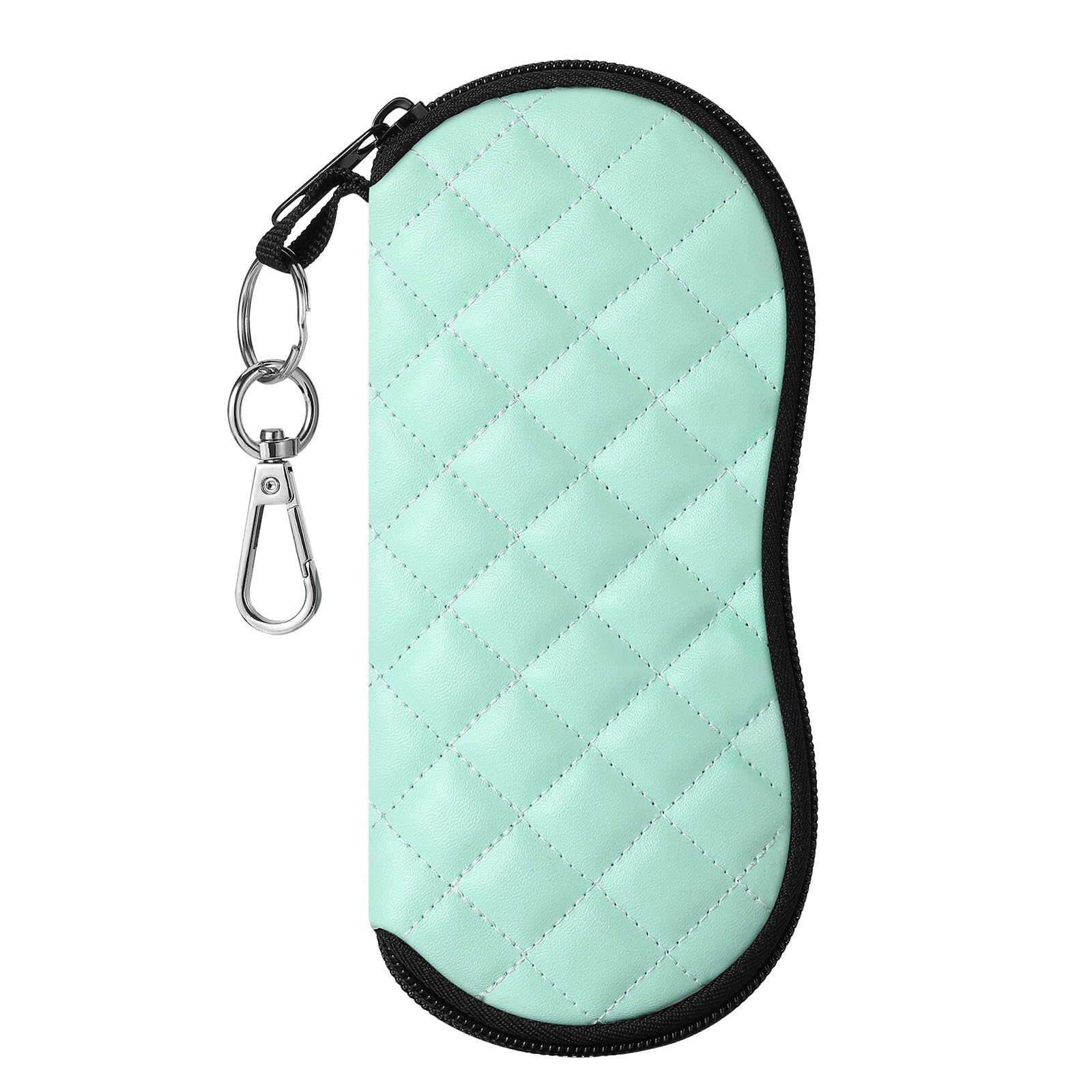 MoKo Eyeglass Soft Case, Zippered Neoprene Sunglasses Pouch with Clip for Men Women - Mint Green Rhombus