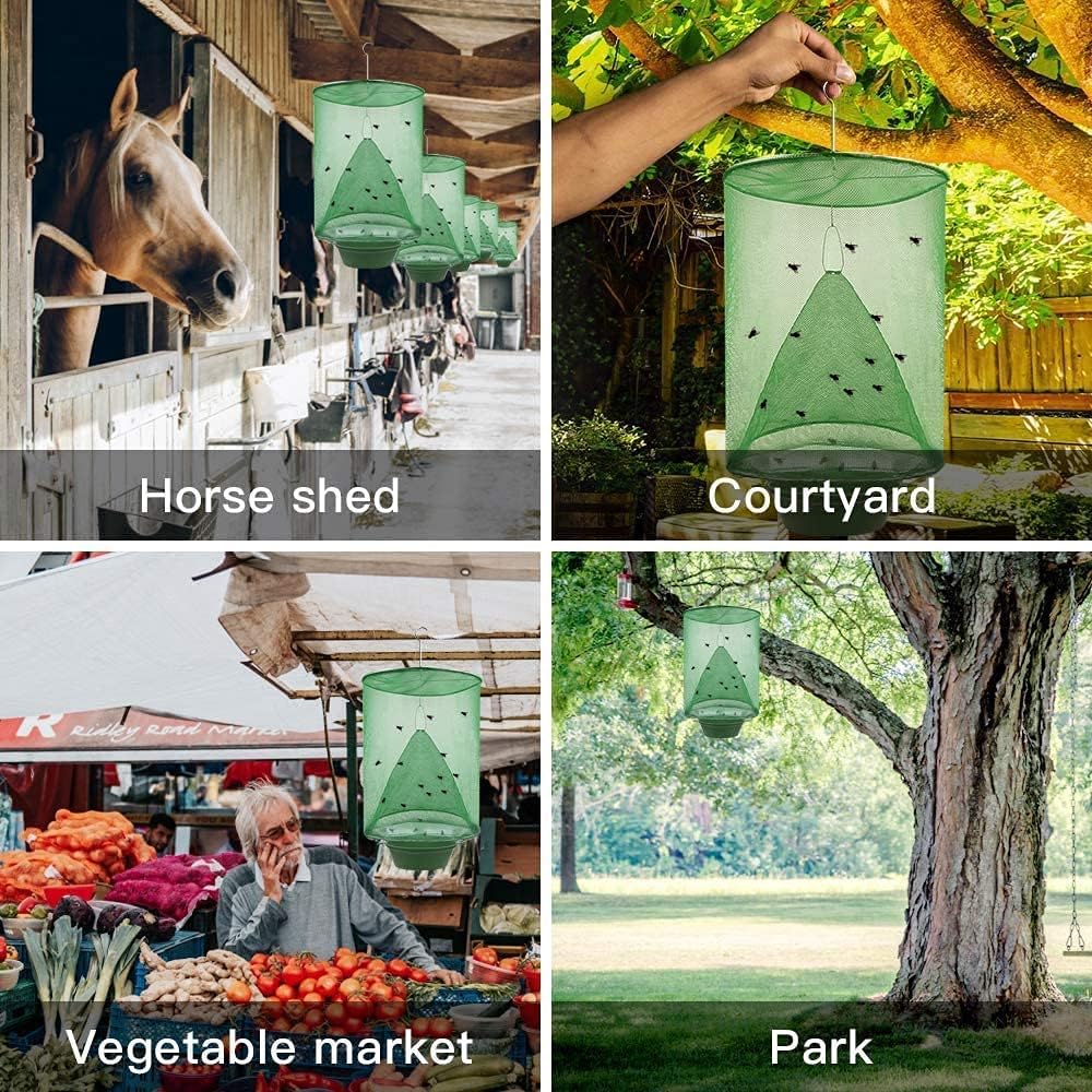Ranch Fly Trap with Bait Tray 6 Pack Outdoor Hanging Reusable Stable Fly Trap for Indoor Outdoor Parks Restaurants Farms