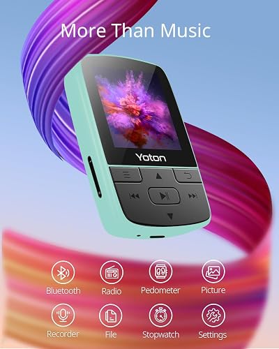 Yoton MP3 Player with Bluetooth 5.2, Expandable to 64GB, Mini Size, HiFi Music, with Sports Clip, FM Radio, Includes Headphones, Green(No TF Card Included – Insert Card to Use) - 2