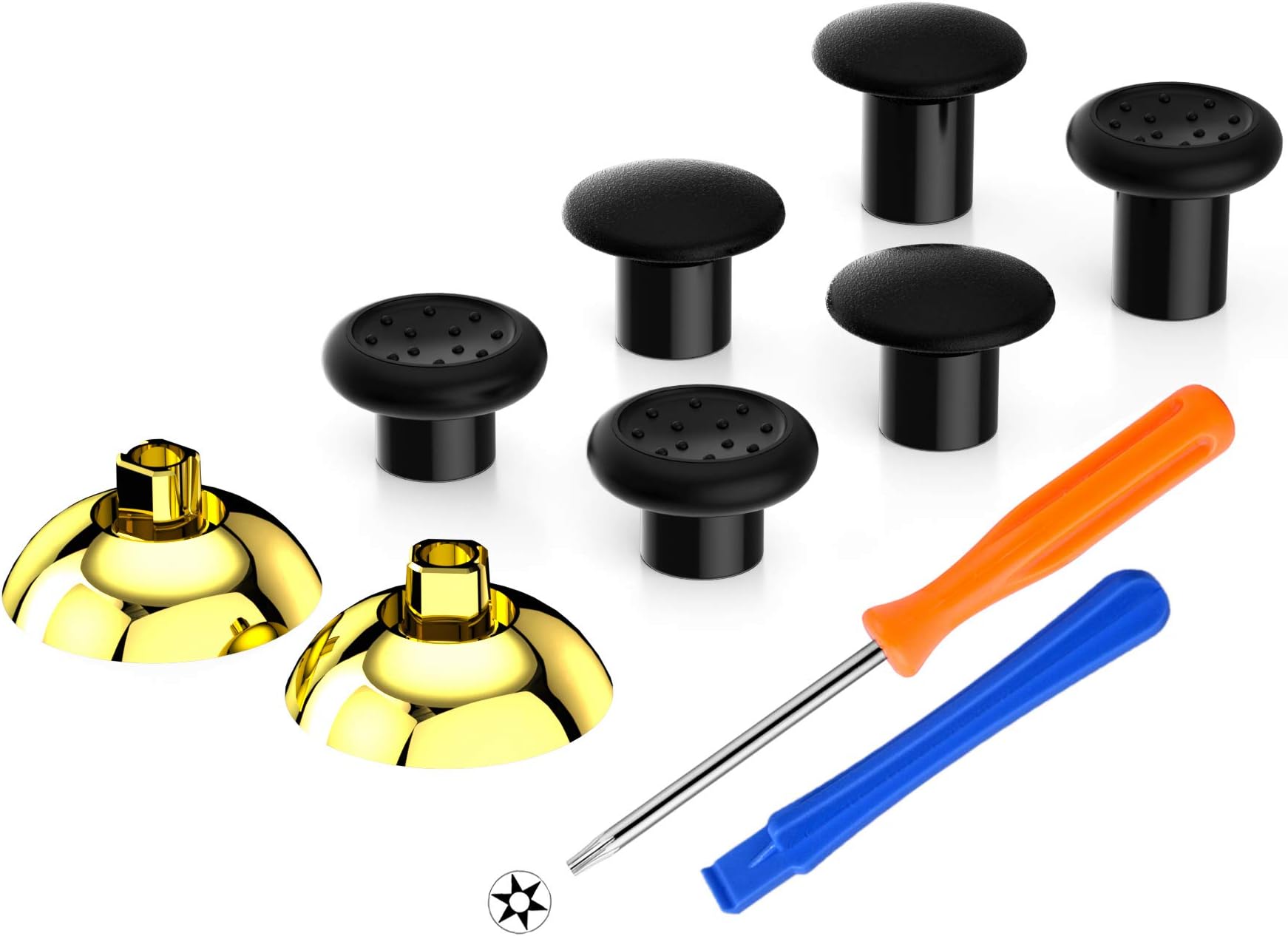 eXtremeRate ThumbsGear Interchangeable Thumbstick for Xbox Controller - Improve Comfort - Chrome Gold 3 Height Domed & Concave Grips Ergonomic Adjustable Joystick for Xbox Core, for Xbox One S/X/Elite