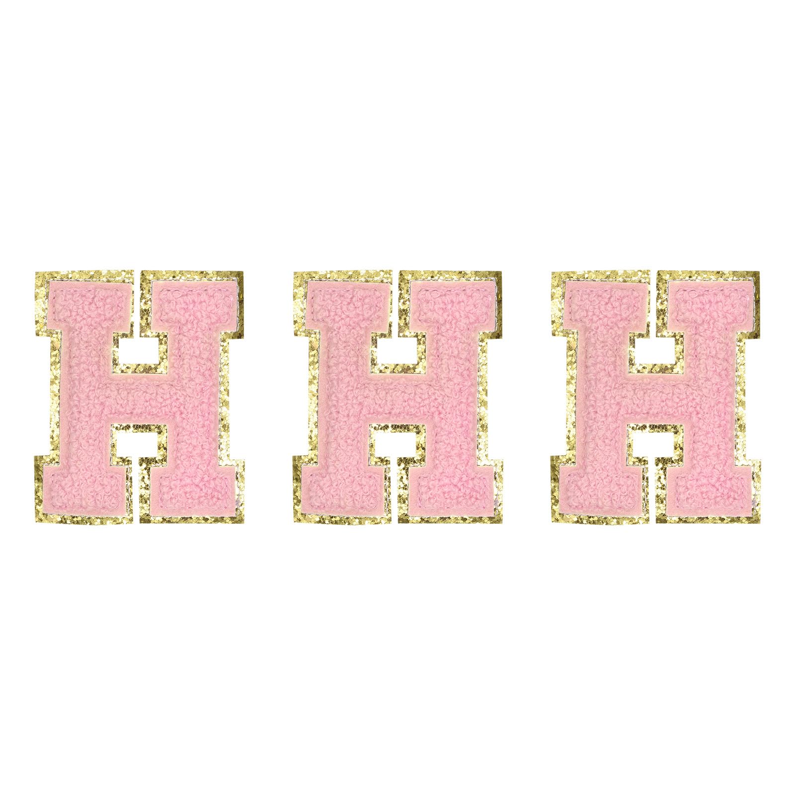 sourcing map Chenille Letters H Patches Large Size 80mm/3.15 Inch Iron-on Letters H Patches Golden Glitter Embroidered Patches for Clothing, Shoes, Hats, Backpacks Pack of 3(Pink)