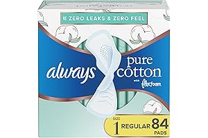 Pure Cotton, Feminine Pads For Women, Size 1 Regular Absorbency, 84 Count